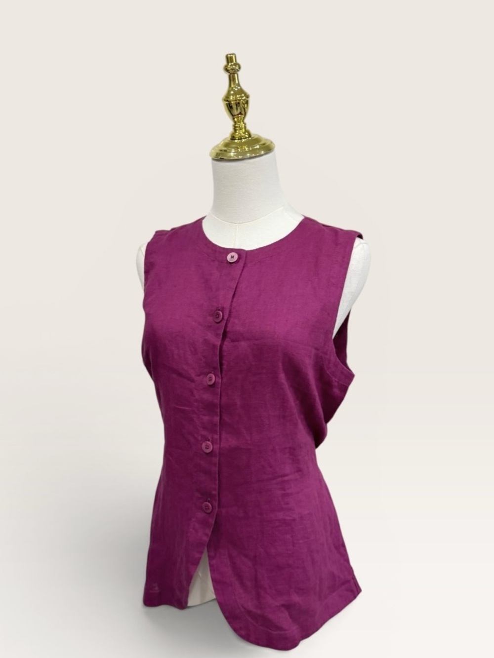 Eileen Fisher Organic Linen Crop Wide Pant & Round Neck Long Vest Set Sangria XS - Picture 5 of 16